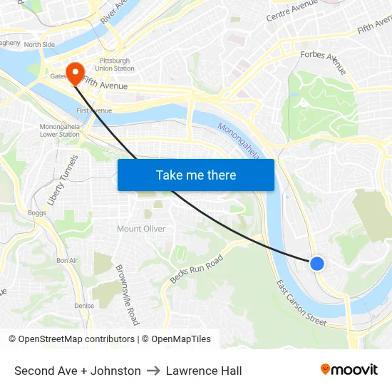 Second Ave + Johnston to Lawrence Hall map