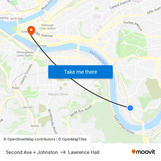 Second Ave + Johnston to Lawrence Hall map