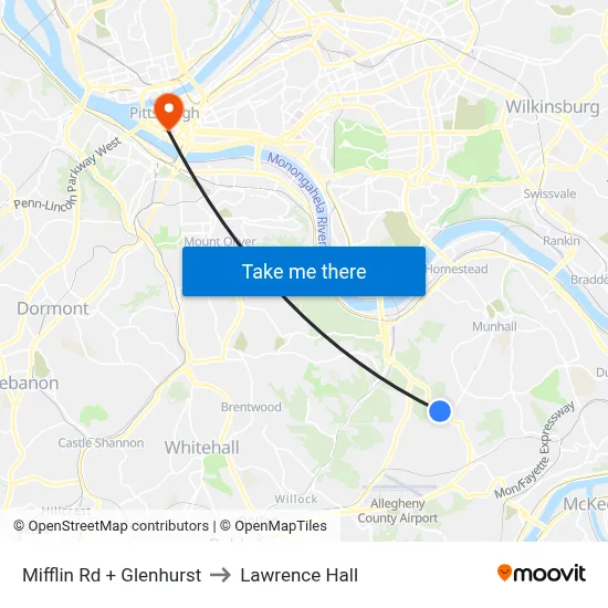 Mifflin Rd + Glenhurst to Lawrence Hall map