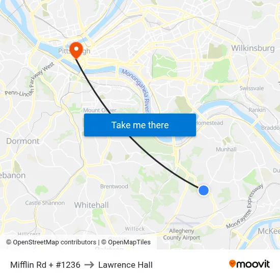 Mifflin Rd + #1236 to Lawrence Hall map