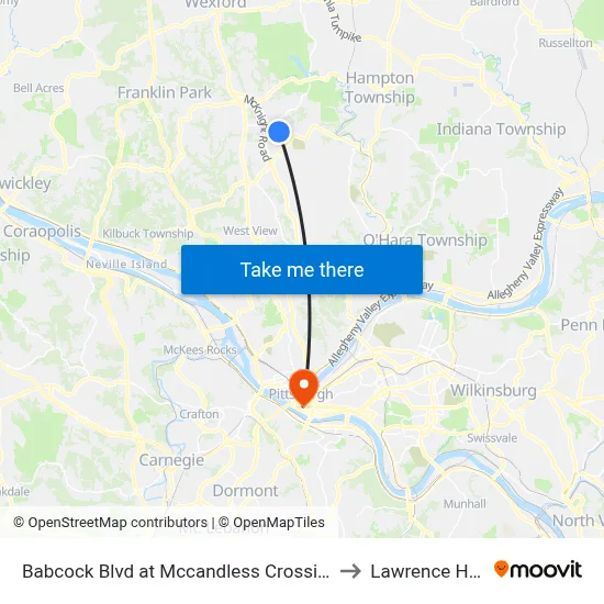 Babcock Blvd at Mccandless Crossing to Lawrence Hall map
