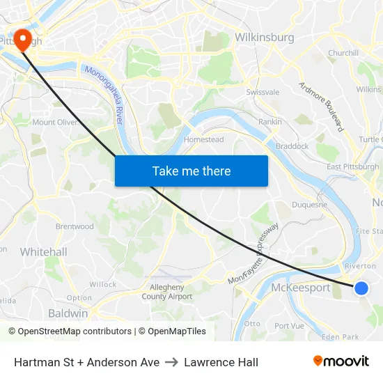 Hartman St + Anderson Ave to Lawrence Hall map