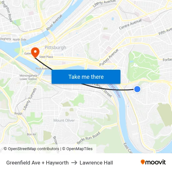 Greenfield Ave + Hayworth to Lawrence Hall map