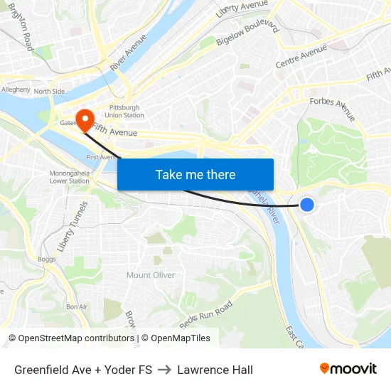 Greenfield Ave + Yoder FS to Lawrence Hall map