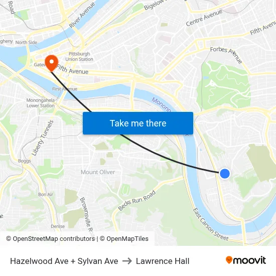 Hazelwood Ave + Sylvan Ave to Lawrence Hall map