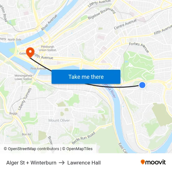 Alger St + Winterburn to Lawrence Hall map
