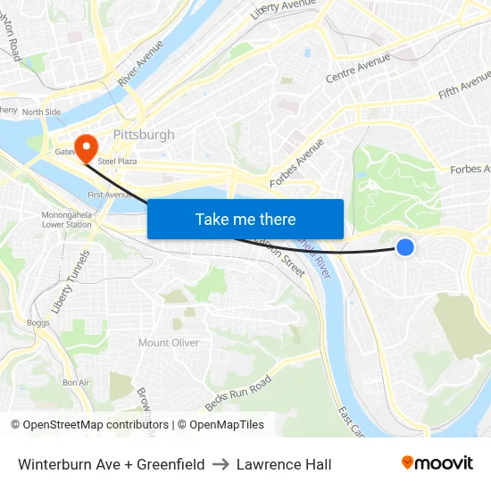 Winterburn Ave + Greenfield to Lawrence Hall map