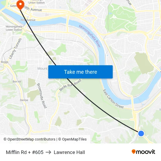 Mifflin Rd + #605 to Lawrence Hall map