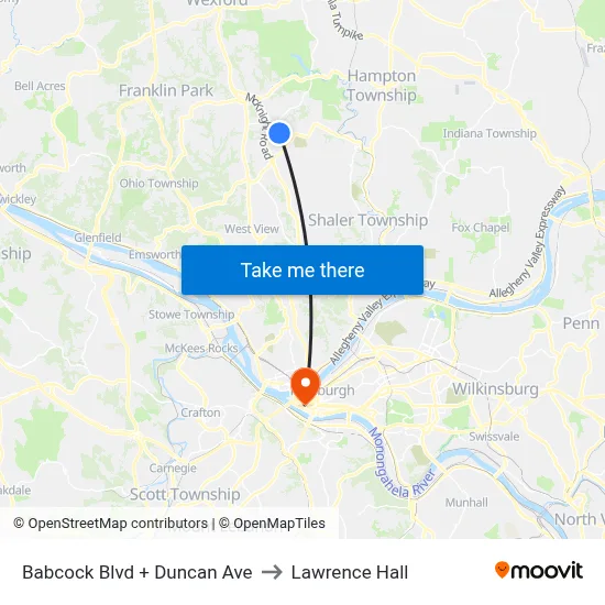 Babcock Blvd + Duncan Ave to Lawrence Hall map