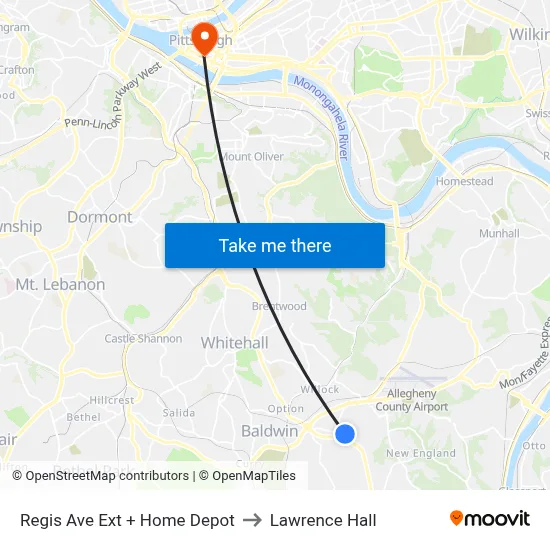 Regis Ave Ext + Home Depot to Lawrence Hall map