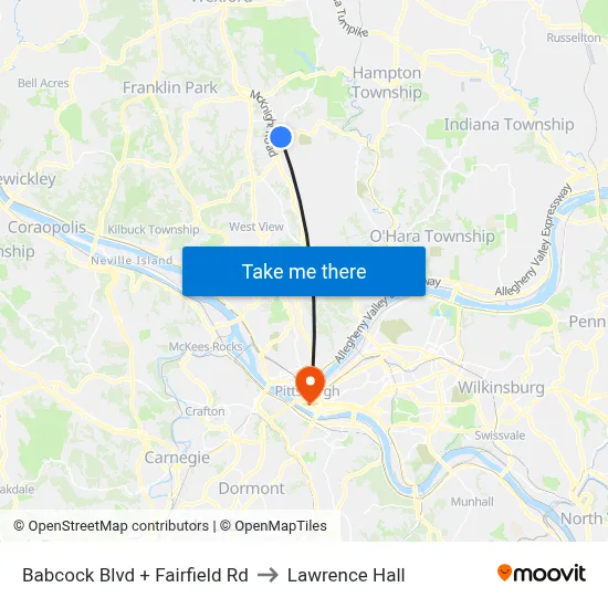 Babcock Blvd + Fairfield Rd to Lawrence Hall map