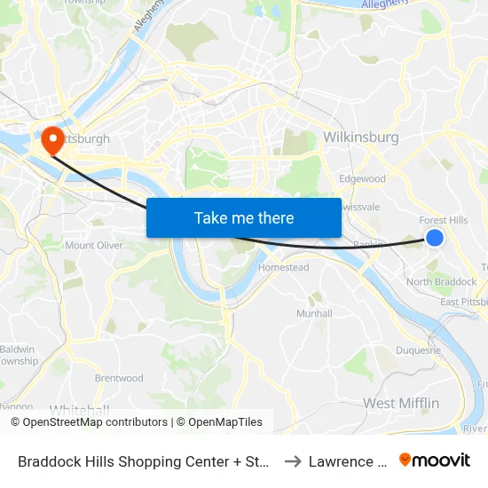 Braddock Hills Shopping Center + Storefront to Lawrence Hall map