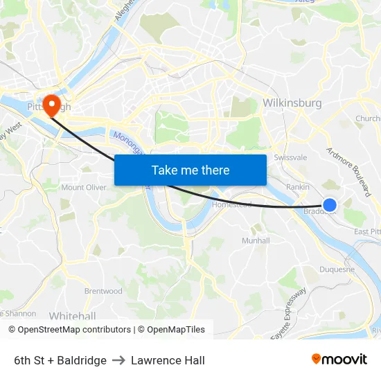 6th St + Baldridge to Lawrence Hall map