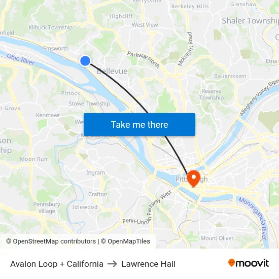 Avalon Loop + California to Lawrence Hall map