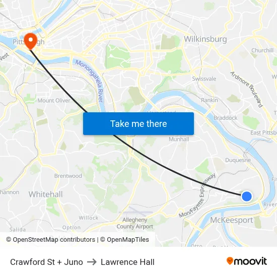 Crawford St + Juno to Lawrence Hall map