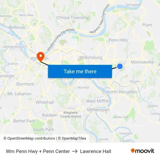 Wm Penn Hwy + Penn Center to Lawrence Hall map