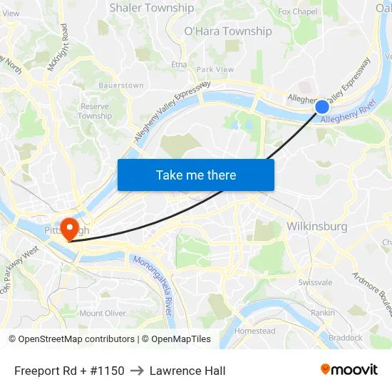 Freeport Rd + #1150 to Lawrence Hall map