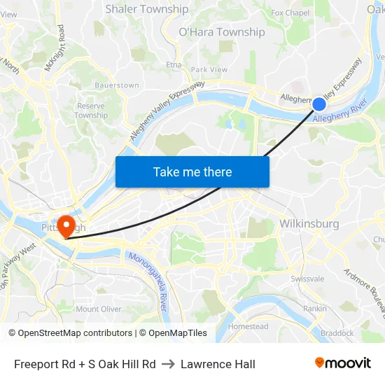 Freeport Rd + S Oak Hill Rd to Lawrence Hall map