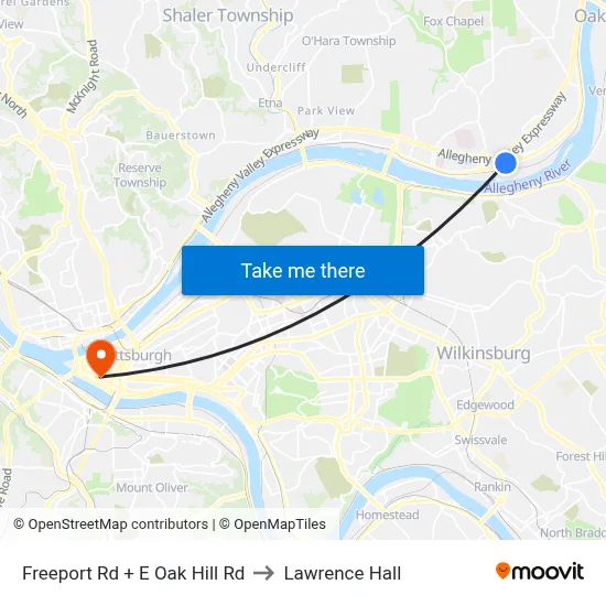 Freeport Rd + E Oak Hill Rd to Lawrence Hall map