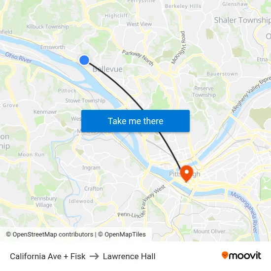 California Ave + Fisk to Lawrence Hall map
