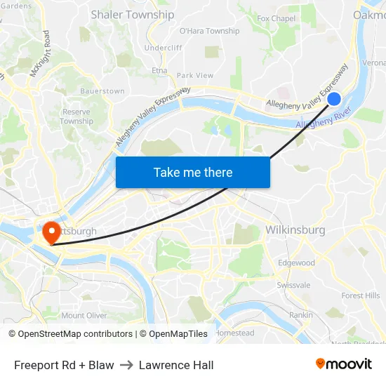 Freeport Rd + Blaw to Lawrence Hall map