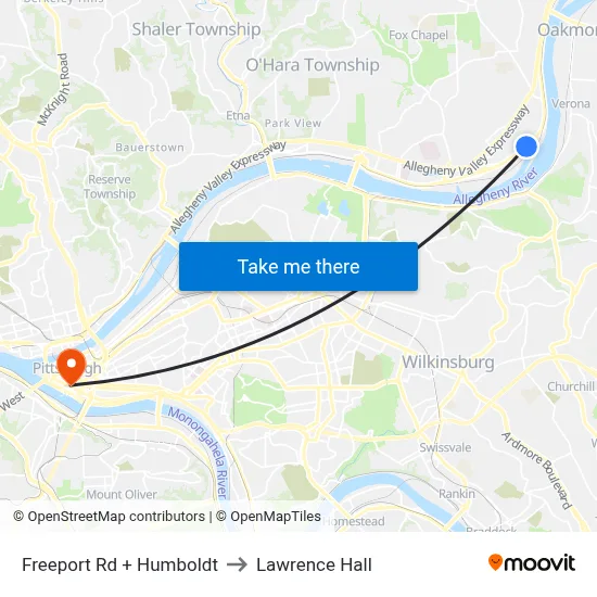 Freeport Rd + Humboldt to Lawrence Hall map