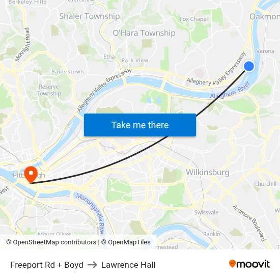 Freeport Rd + Boyd to Lawrence Hall map