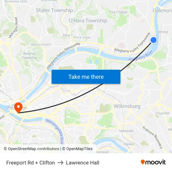 Freeport Rd + Clifton to Lawrence Hall map
