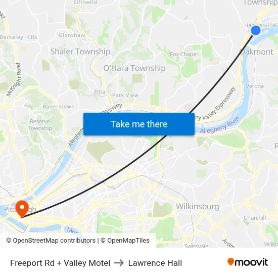 Freeport Rd + Valley Motel to Lawrence Hall map