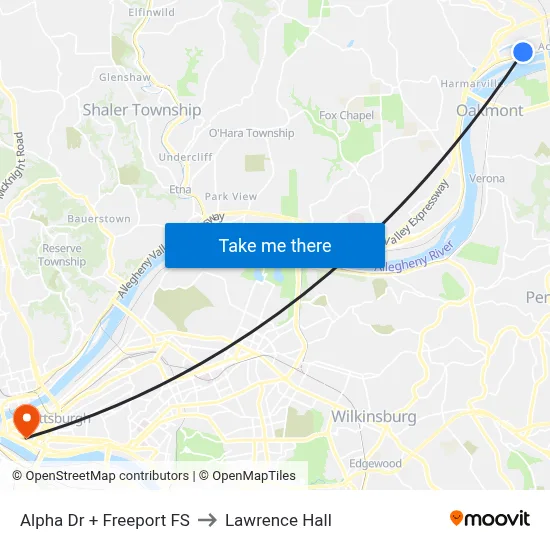 Alpha Dr + Freeport FS to Lawrence Hall map