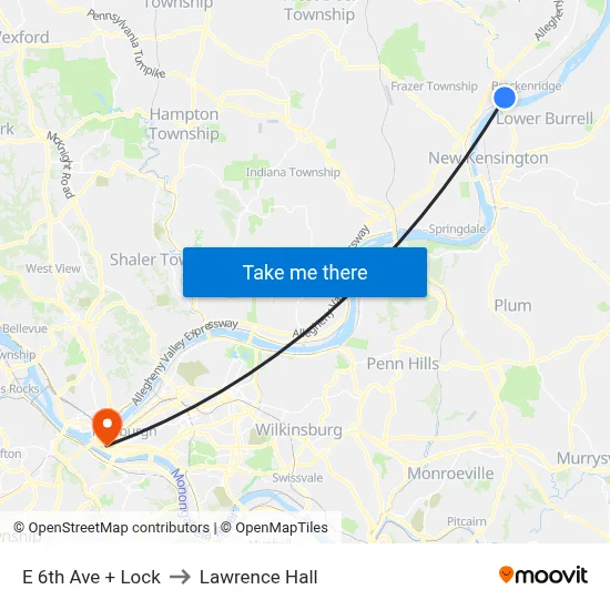 E 6th Ave + Lock to Lawrence Hall map