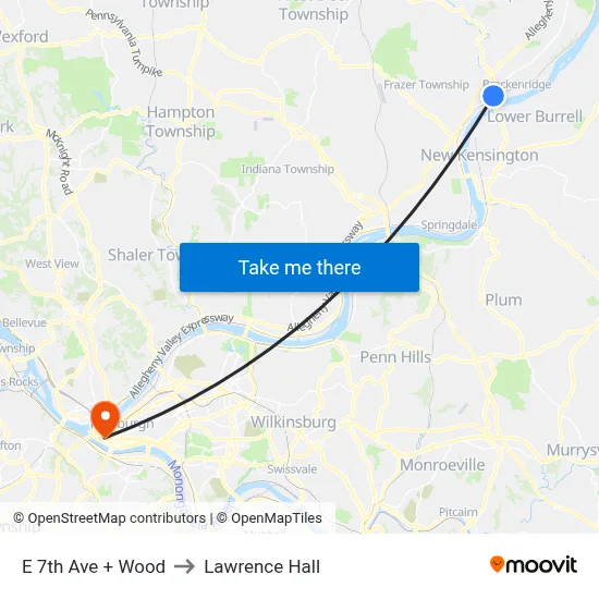 E 7th Ave + Wood to Lawrence Hall map
