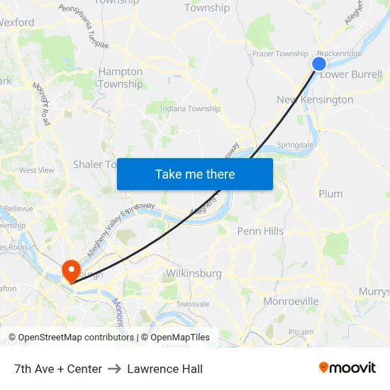 7th Ave + Center to Lawrence Hall map