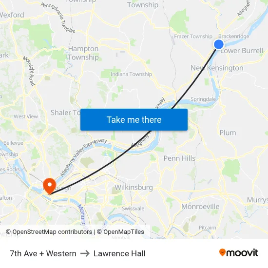 7th Ave + Western to Lawrence Hall map