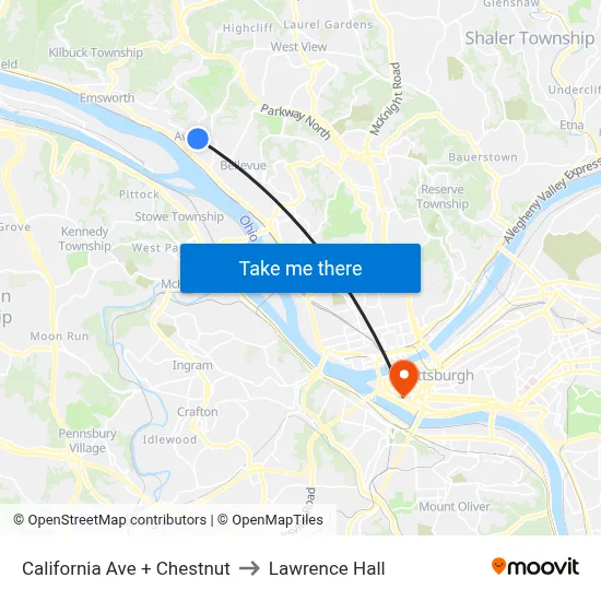 California Ave + Chestnut to Lawrence Hall map