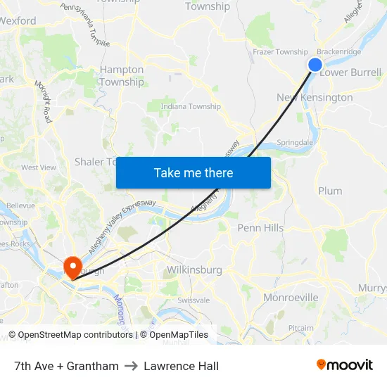 7th Ave + Grantham to Lawrence Hall map