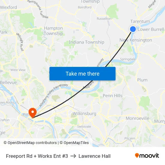 Freeport Rd + Works Ent #3 to Lawrence Hall map