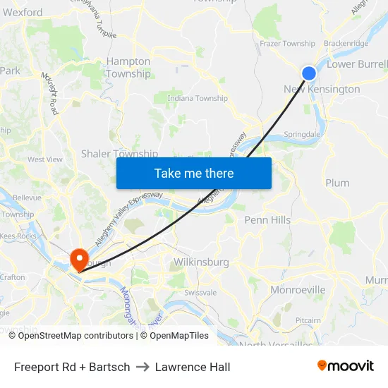 Freeport Rd + Bartsch to Lawrence Hall map