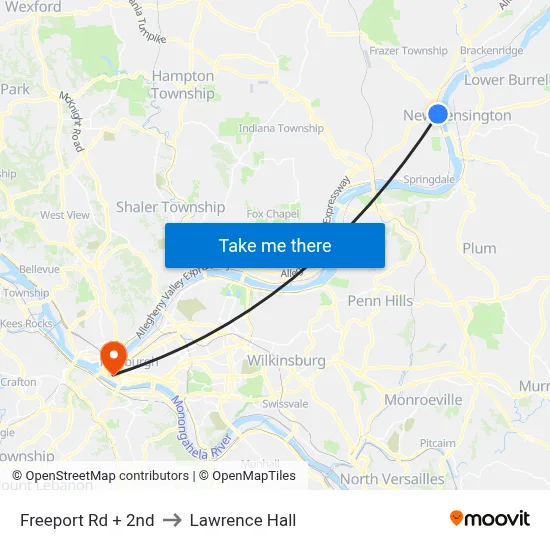 Freeport Rd + 2nd to Lawrence Hall map
