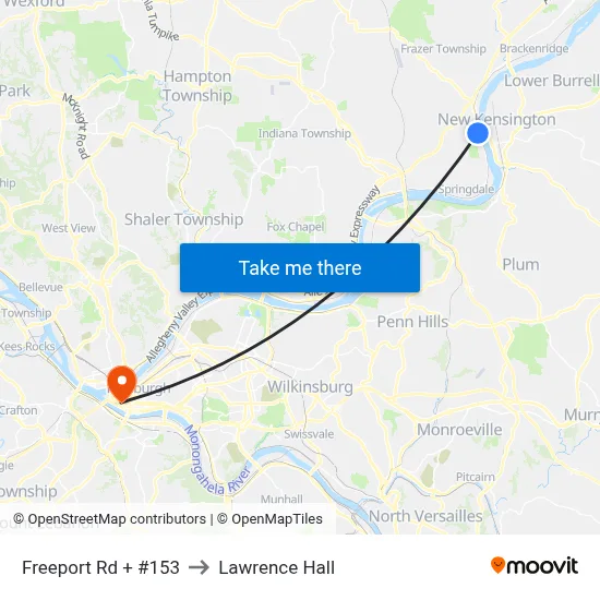Freeport Rd + #153 to Lawrence Hall map