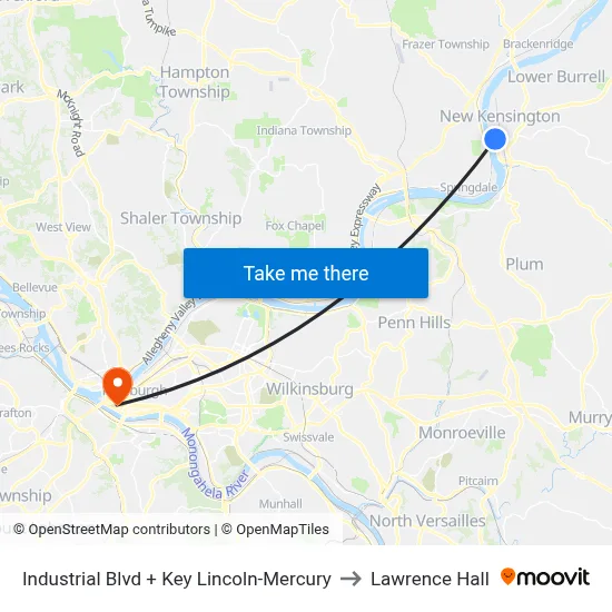 Industrial Blvd + Key Lincoln-Mercury to Lawrence Hall map
