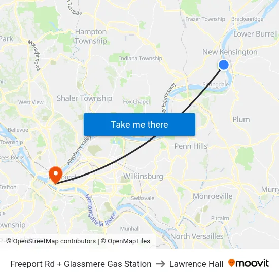 Freeport Rd + Glassmere Gas Station to Lawrence Hall map