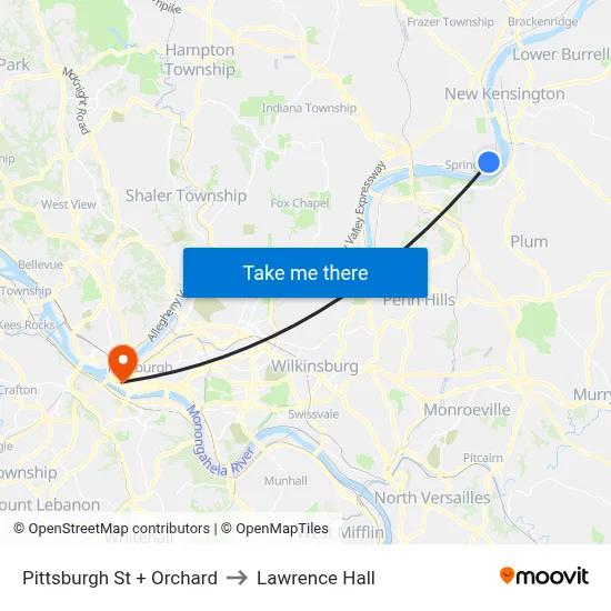 Pittsburgh St + Orchard to Lawrence Hall map