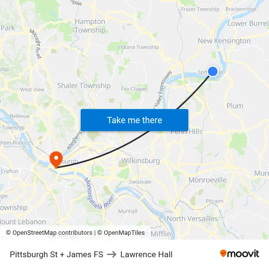 Pittsburgh St + James FS to Lawrence Hall map
