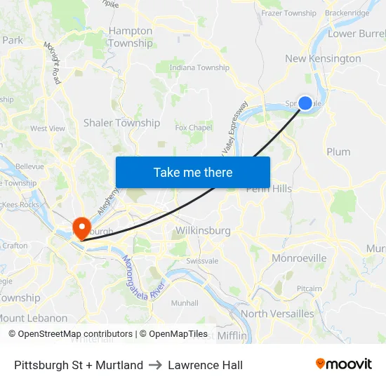 Pittsburgh St + Murtland to Lawrence Hall map