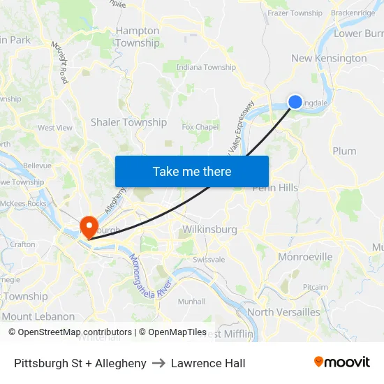Pittsburgh St + Allegheny to Lawrence Hall map