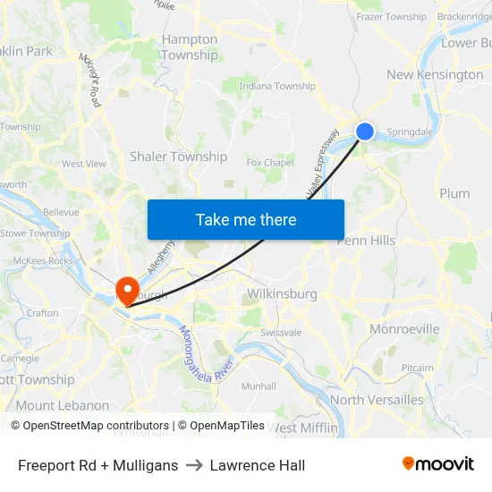 Freeport Rd + Mulligans to Lawrence Hall map