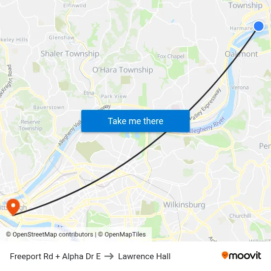 Freeport Rd + Alpha Dr E to Lawrence Hall map