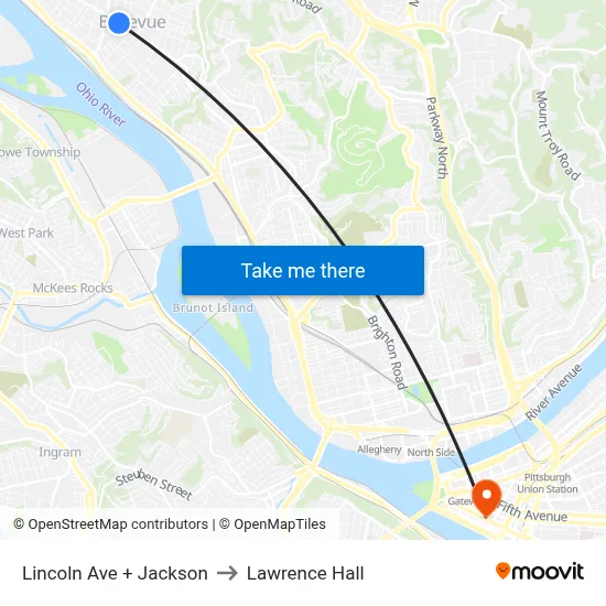 Lincoln Ave + Jackson to Lawrence Hall map