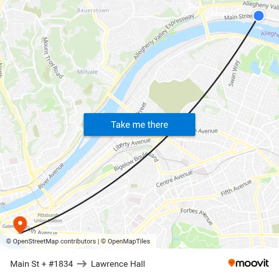 Main St + #1834 to Lawrence Hall map